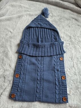 Cable-Knit Hooded Baby Sack in Blue